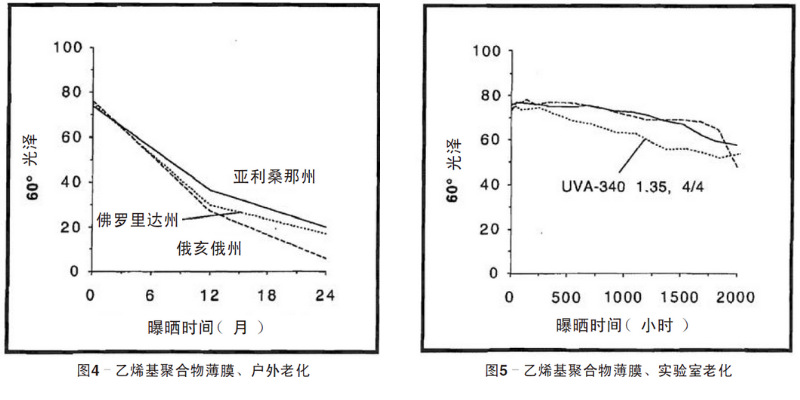 藍(lán)色乙烯基聚合物薄膜自然老化、實(shí)驗(yàn)室老化結(jié)果